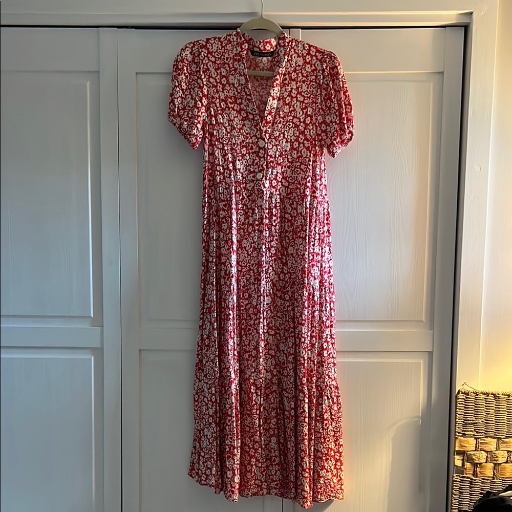 Zara red floral maxi dress